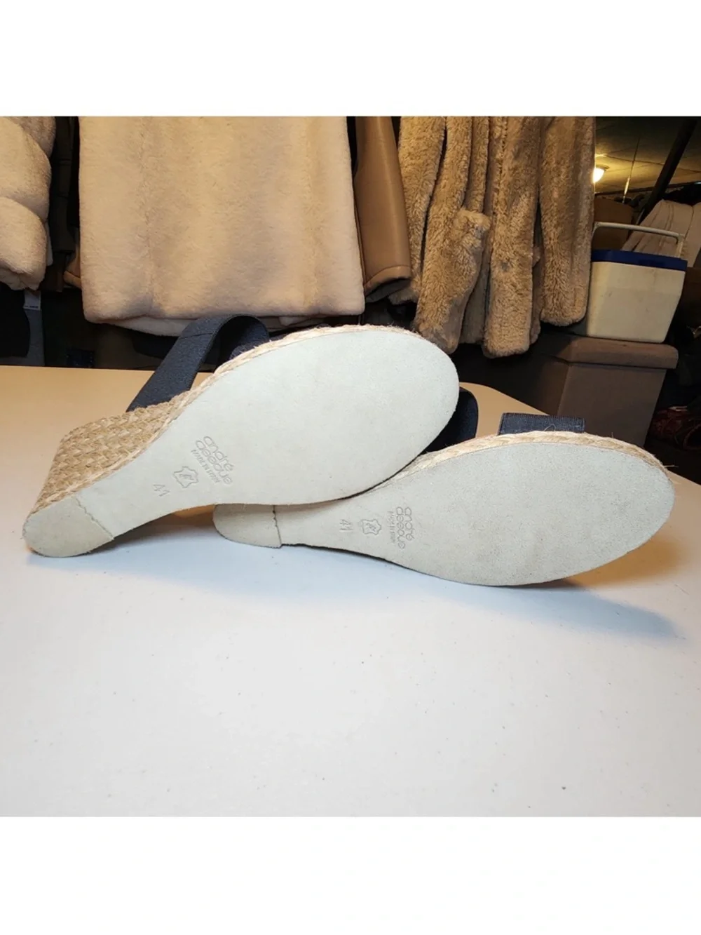 New Andre Assous Nori Wedge Sandals Black Double-Strap‎ Espadrille Wedge Summer